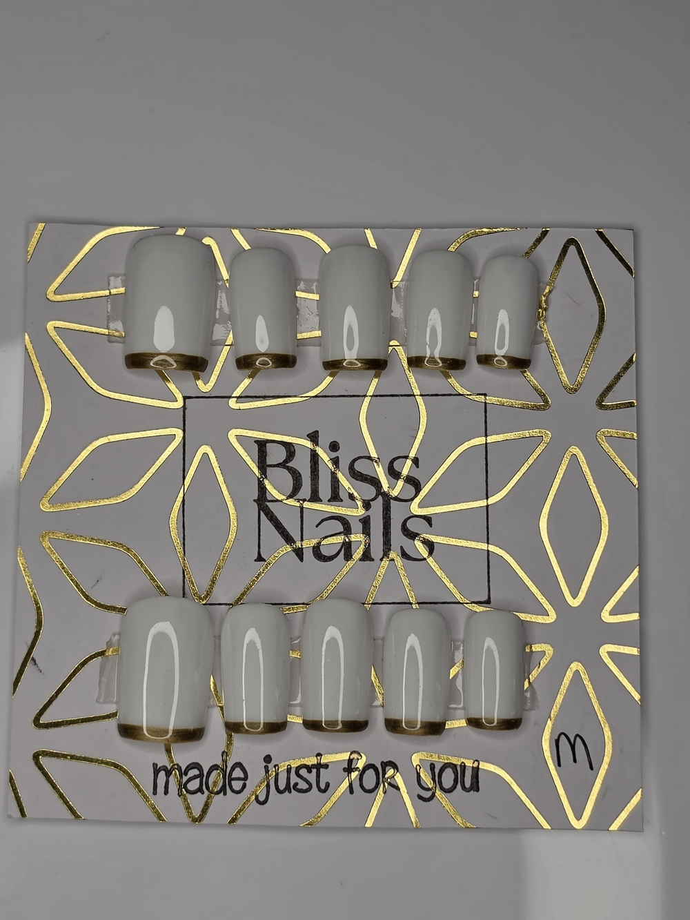 Bliss Nails White Press-On Nails with Gold Trim